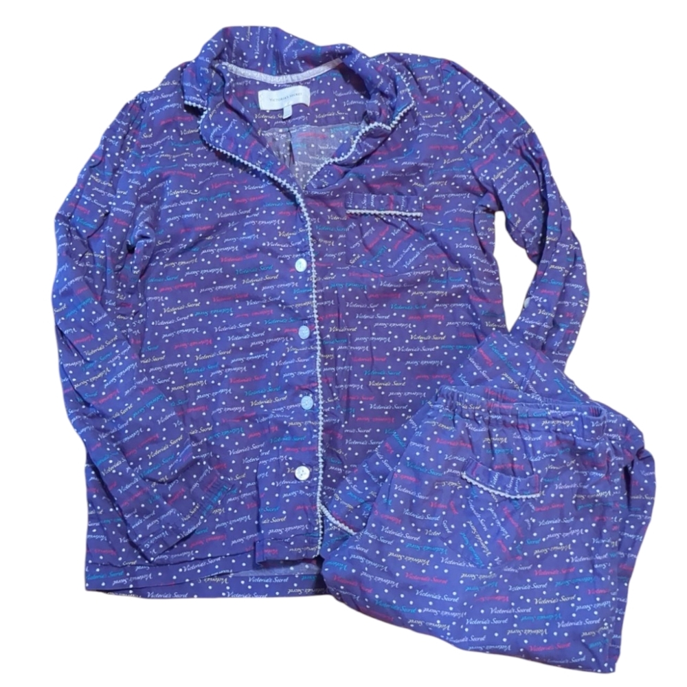 VICTORIAS SECRET Purple Button Down Long Sleeves And Pants Pajama Set
